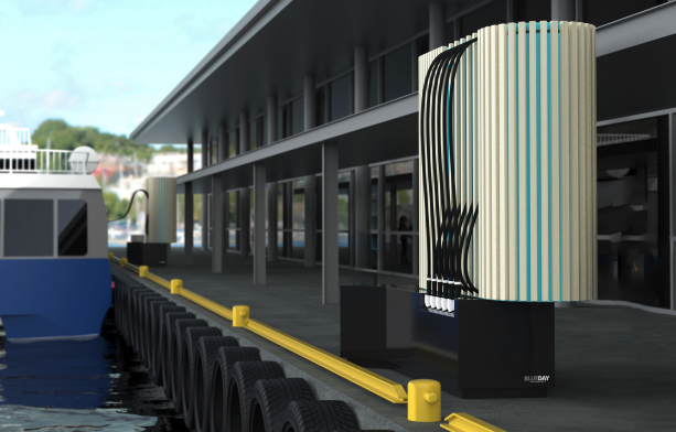 Charging station render for electric ferries in Stavanger. Charging station render for electric ferries in Stavanger.